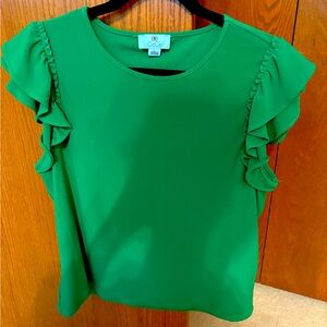Green Ruffled Sleeve Top Size Large New w/o tags-never worn!